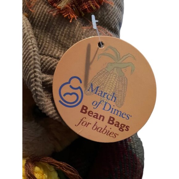 March Of Dimes Scarecrow Bear Bean Bag Plush Decor Corn Hat Plaid Coat Autumn - Picture 4 of 10